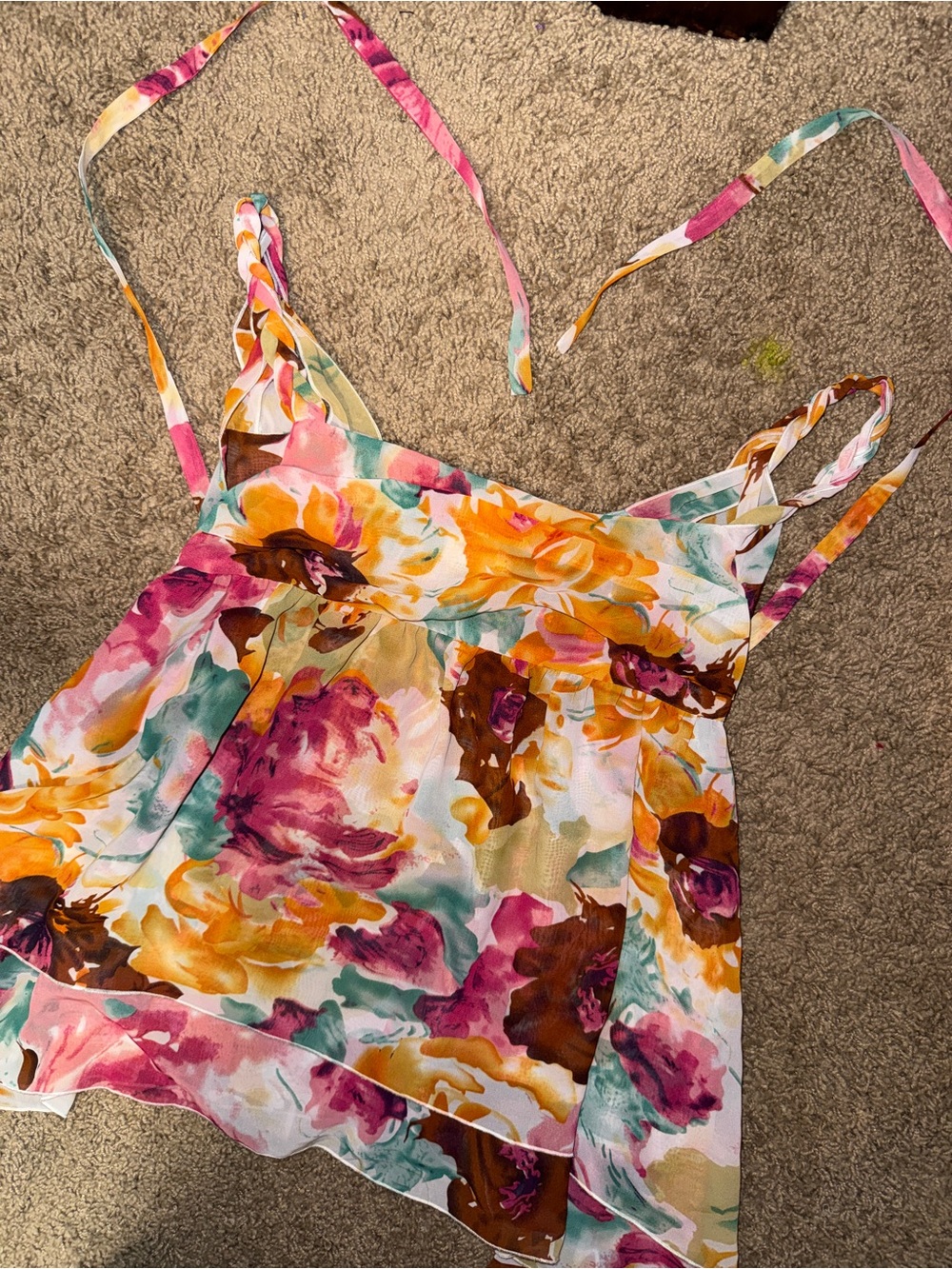 Jessica Simpson Multicolor Floral Print Cami Top - Orange, Teal, Pink